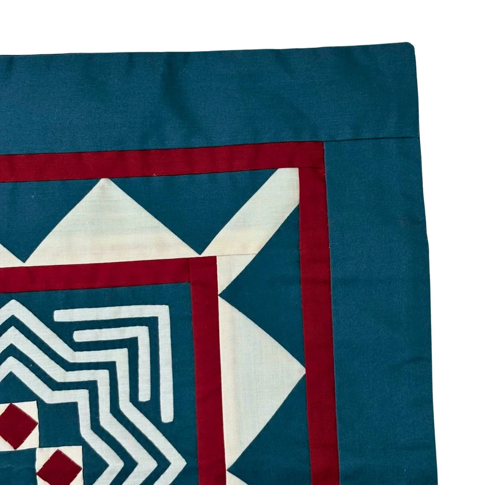 Handcrafted Reverse Applique Square Pillow Cover 16x16 Boho Star Diamond Hmong